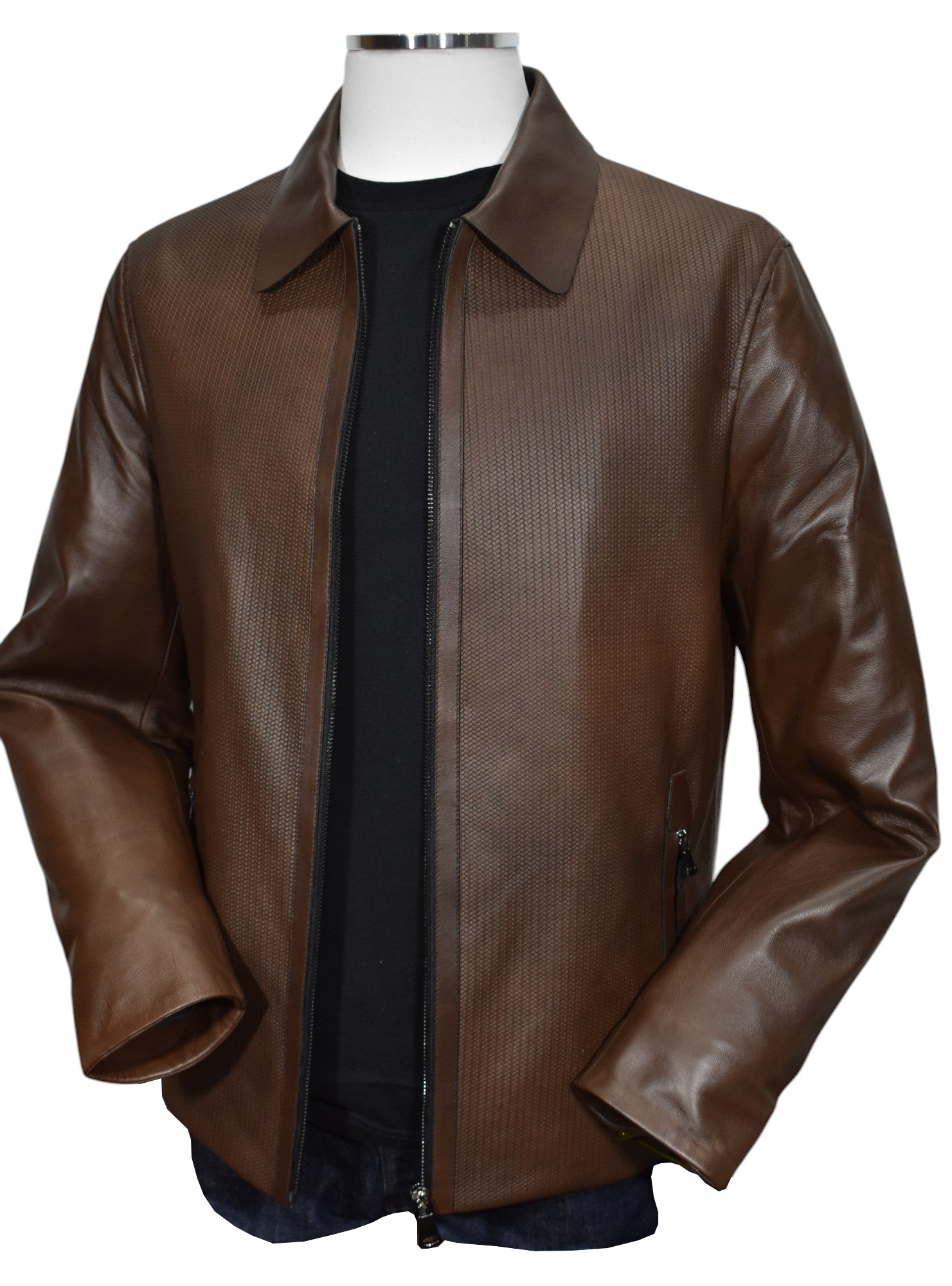 J231 Chocolate Chain Link Leather Coat