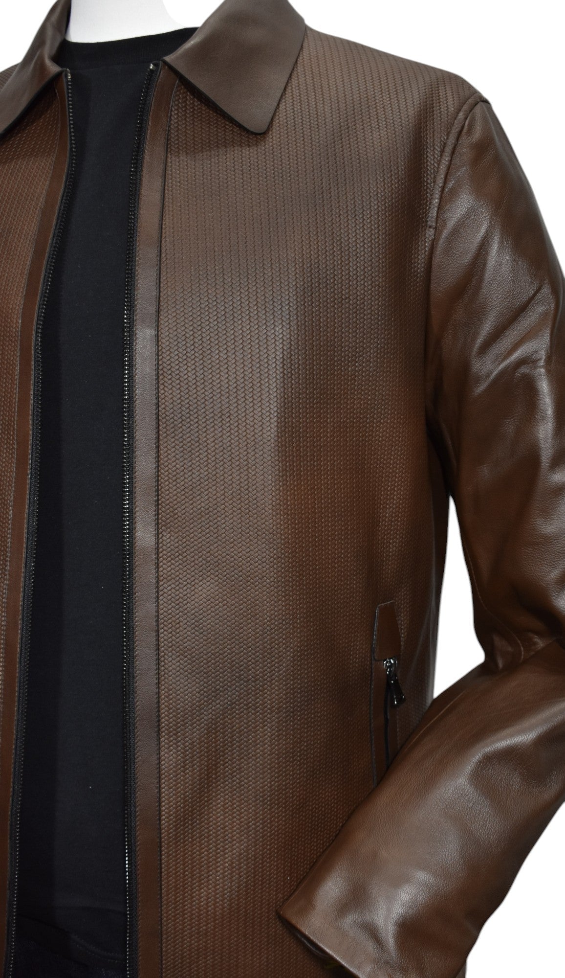 J231 Chocolate Chain Link Leather Coat