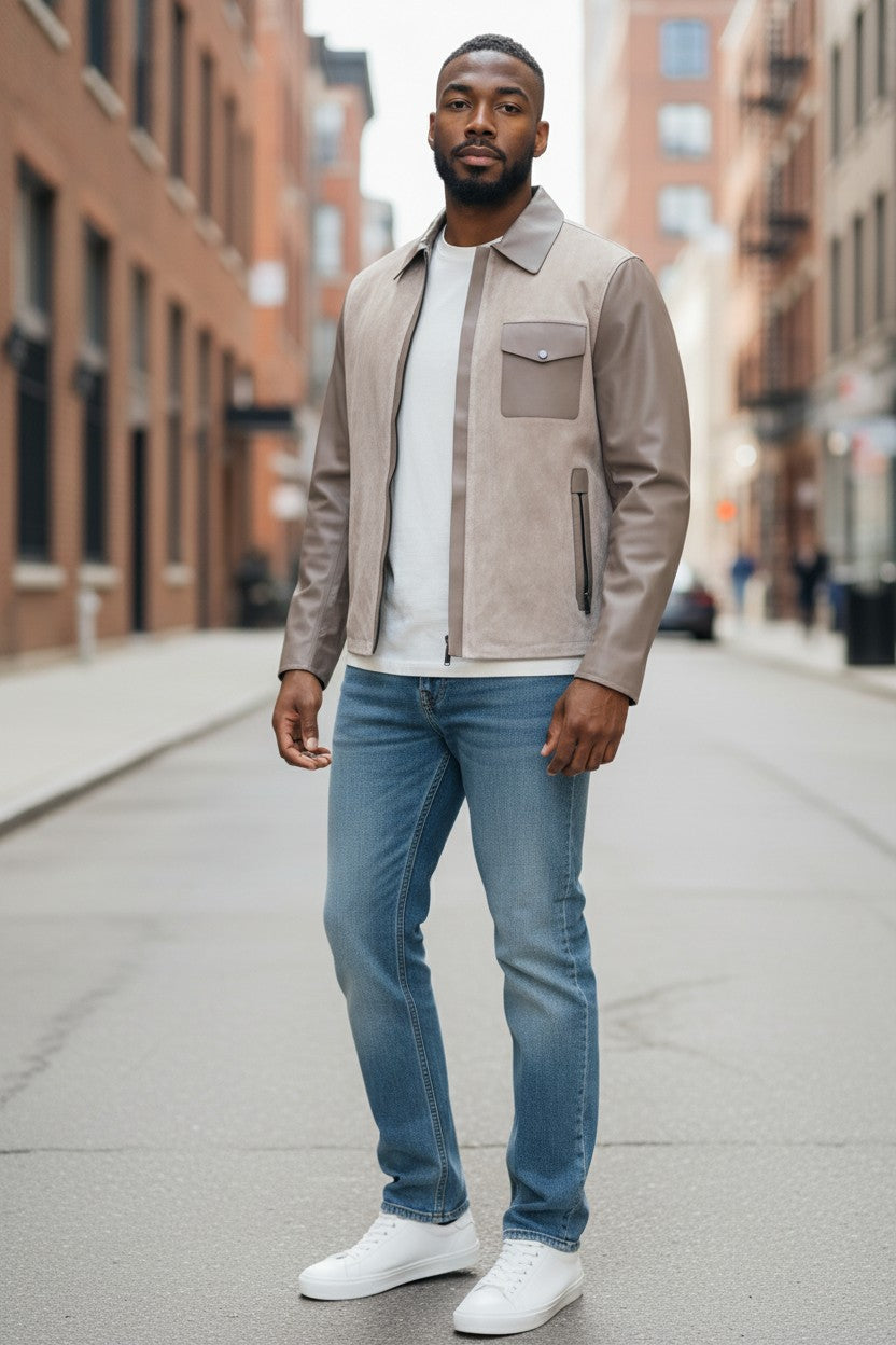 J235 Suede & Leather Engineered Coat