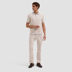 Jersey Knit Short-Sleeve Polo Sweater