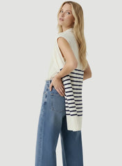 Linen Knit Stripe Sleeveless Cardigan