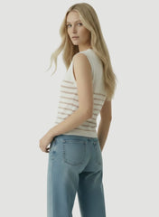 Linen Knit Stripe Cap Sleeve V-Neck