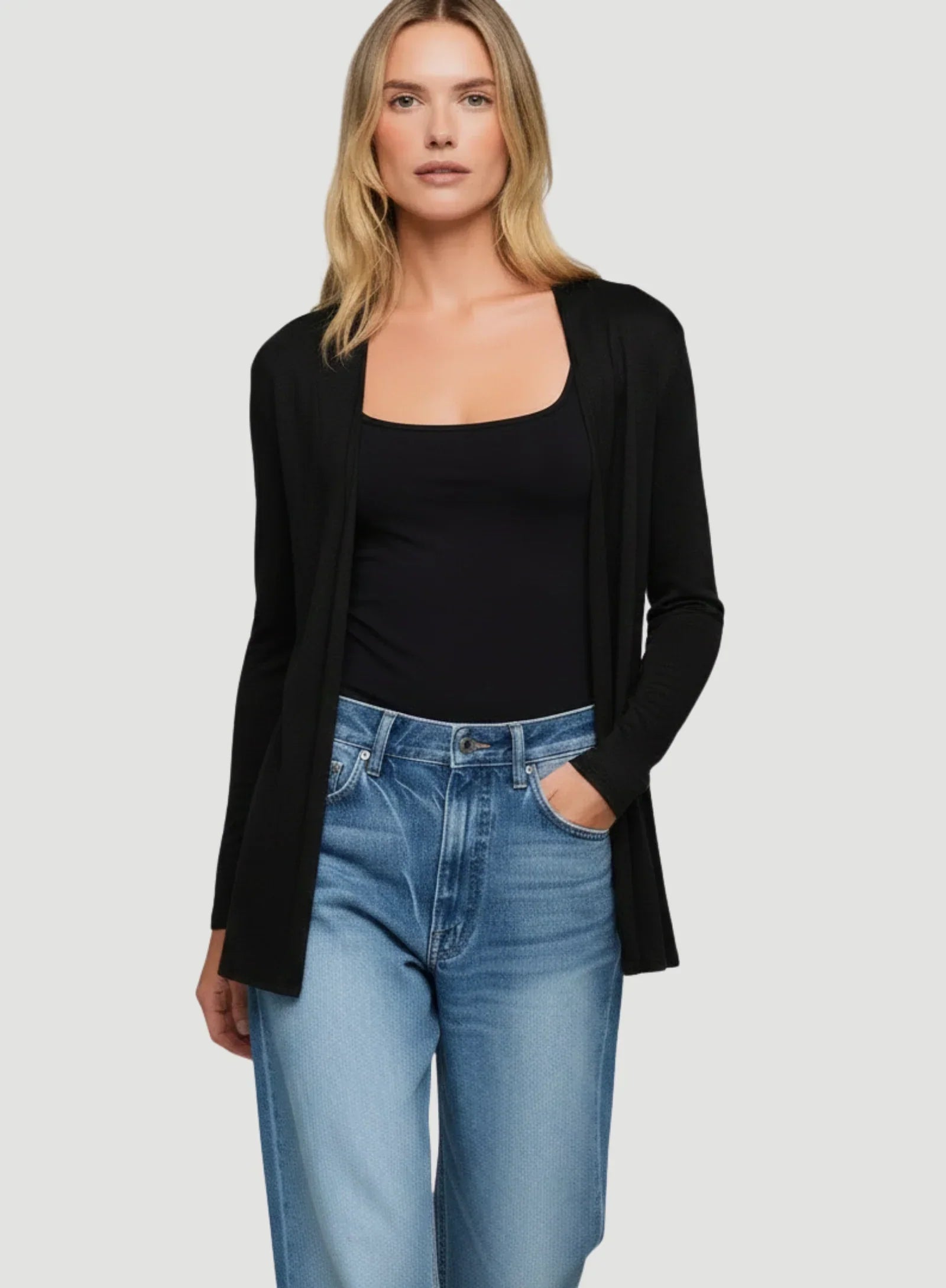 Stretch Linen Open Cardigan
