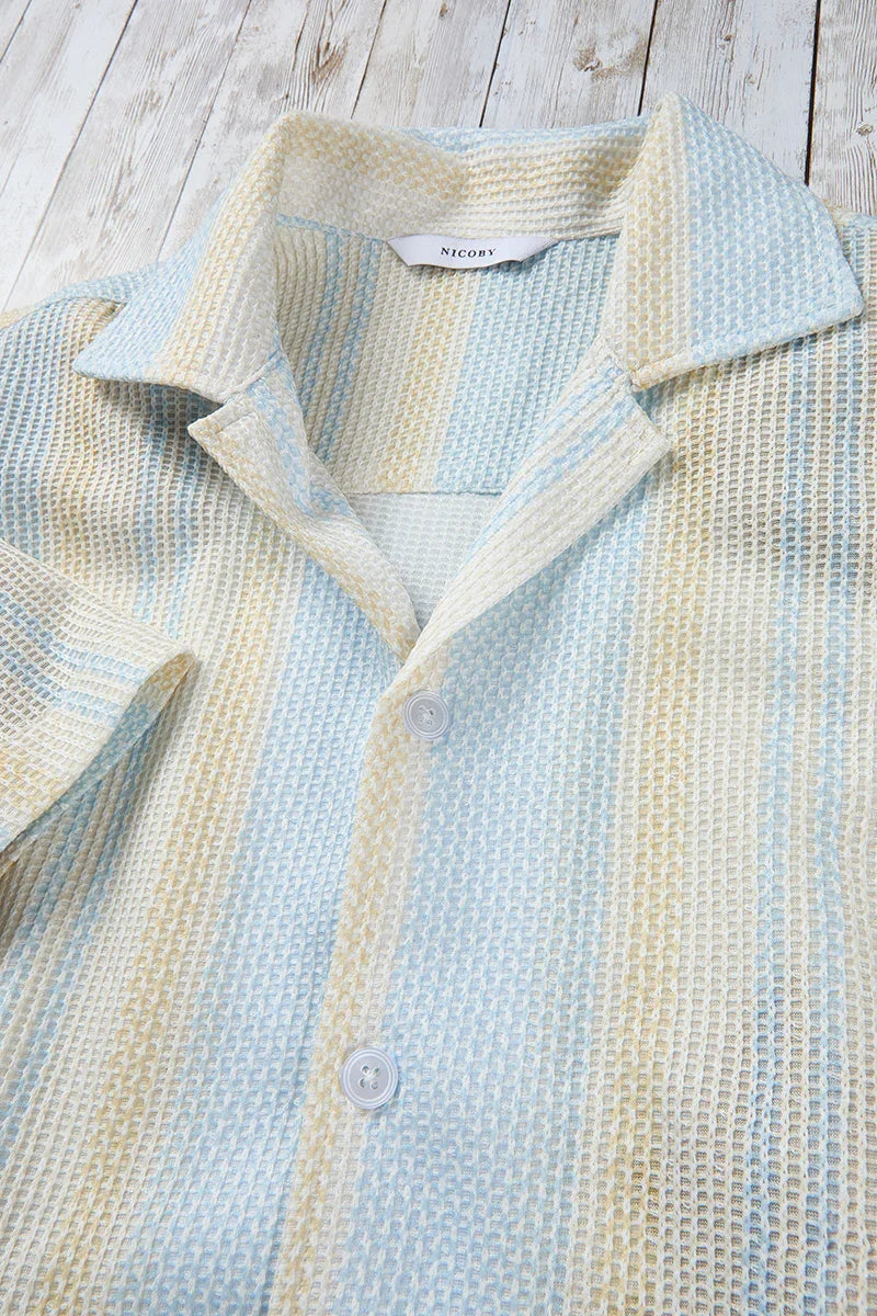 NI49424 Texture Big Print Variegated Stripe Camp Shirt