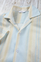 NI49424 Texture Big Print Variegated Stripe Camp Shirt