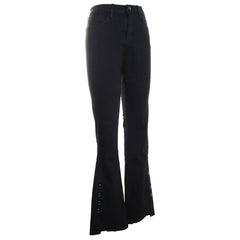 Patent Leather Button Details Straight Leg Jeans