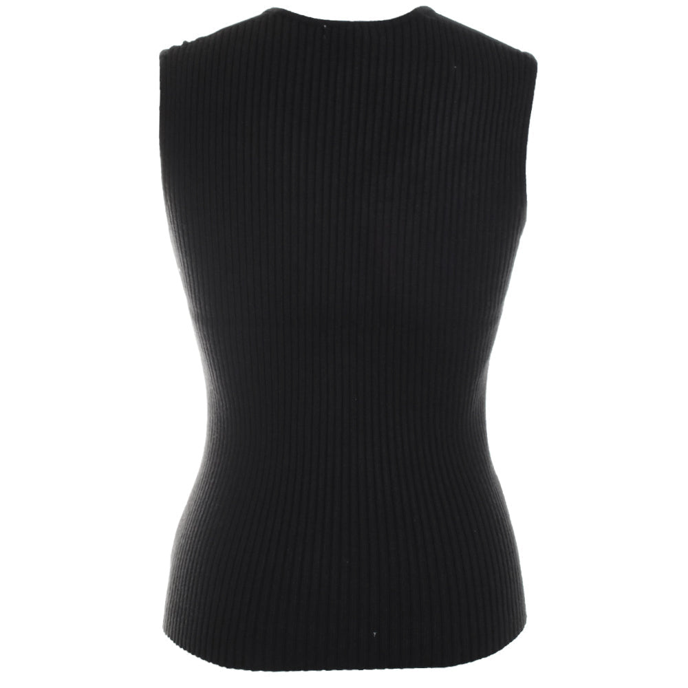 Mesh Knit Combo V-Neck Sleeveless Knit Top