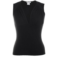 Mesh Knit Combo V-Neck Sleeveless Knit Top