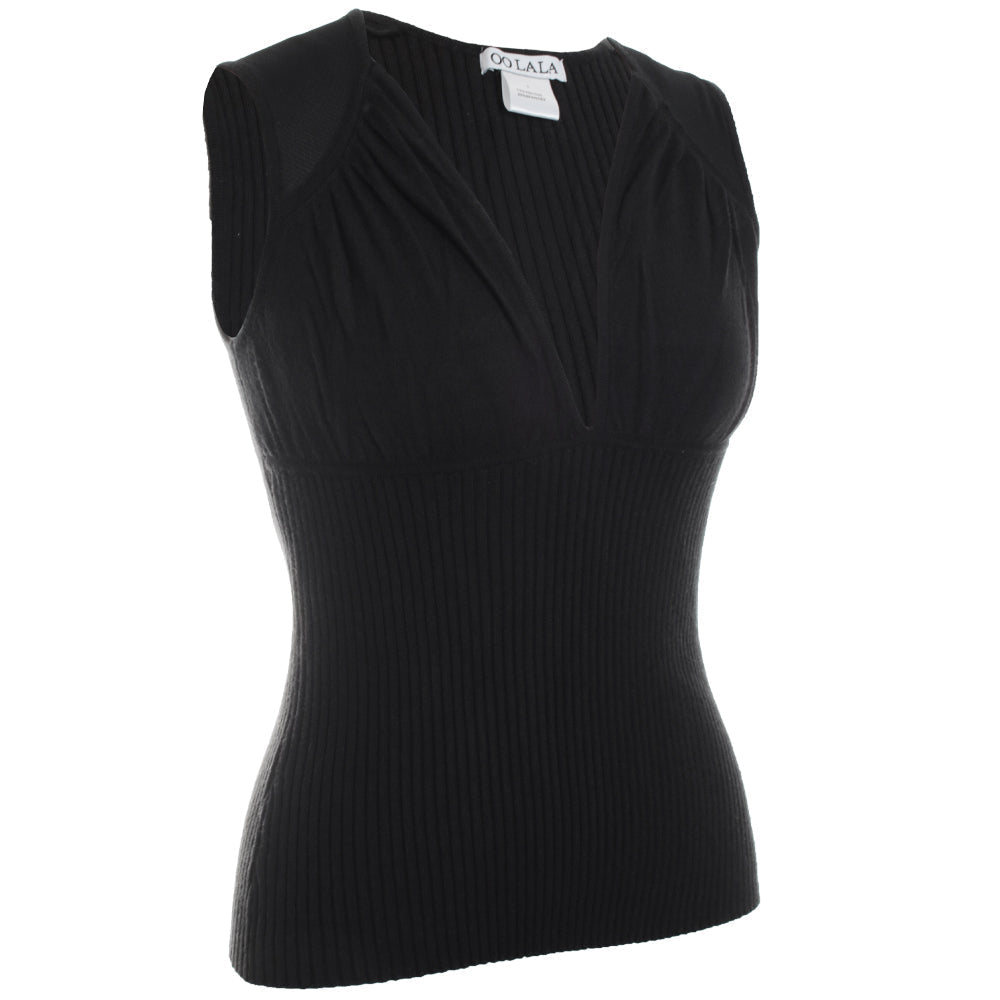 Mesh Knit Combo V-Neck Sleeveless Knit Top