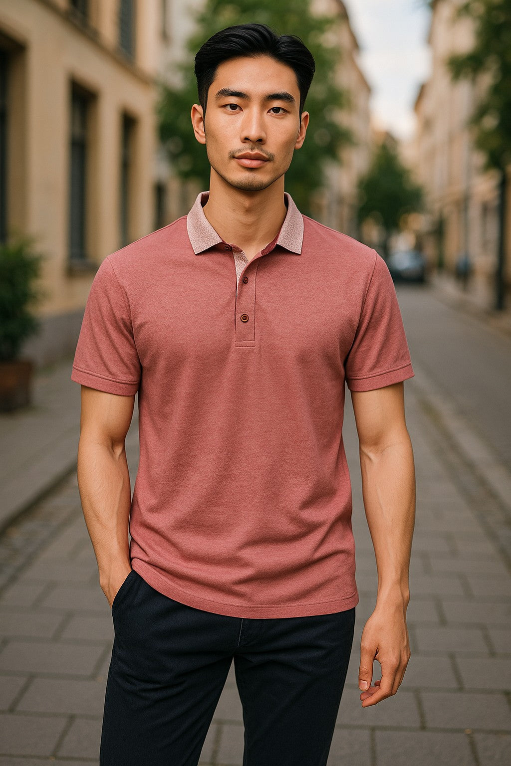P228 Rose Royal Oxford Print Collar Polo