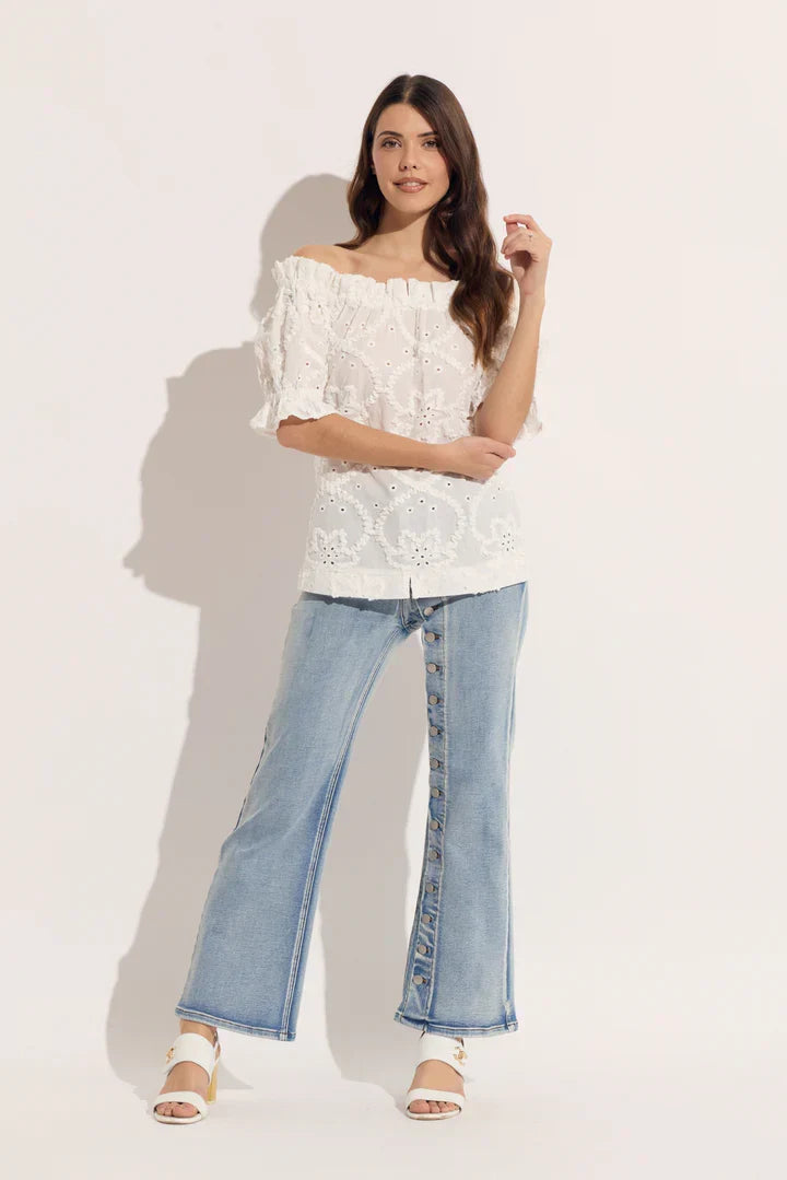 One Side Button Trim from Top to Bottom of Jean