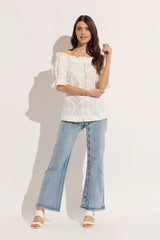 One Side Button Trim from Top to Bottom of Jean
