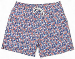 SW007 Navy-Red Foliage Swim Suit