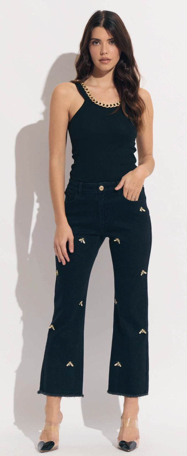 Scattered Bees on Denim Jeans