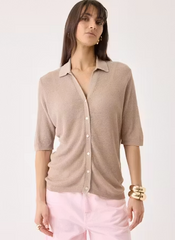 Linen Knit Rib 3/4 Sleeve Shirt