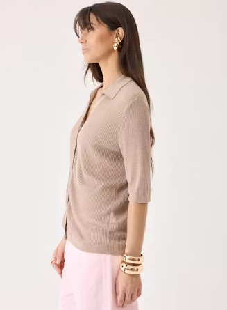 Linen Knit Rib 3/4 Sleeve Shirt