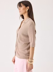 Linen Knit Rib 3/4 Sleeve Shirt