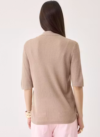 Linen Knit Rib 3/4 Sleeve Shirt