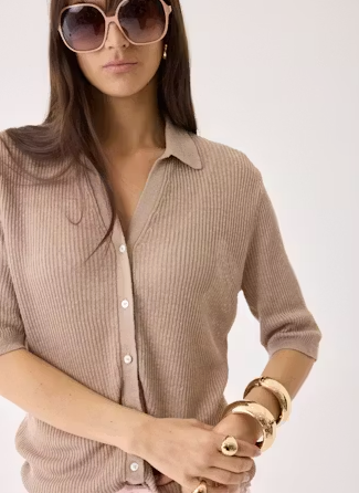 Linen Knit Rib 3/4 Sleeve Shirt