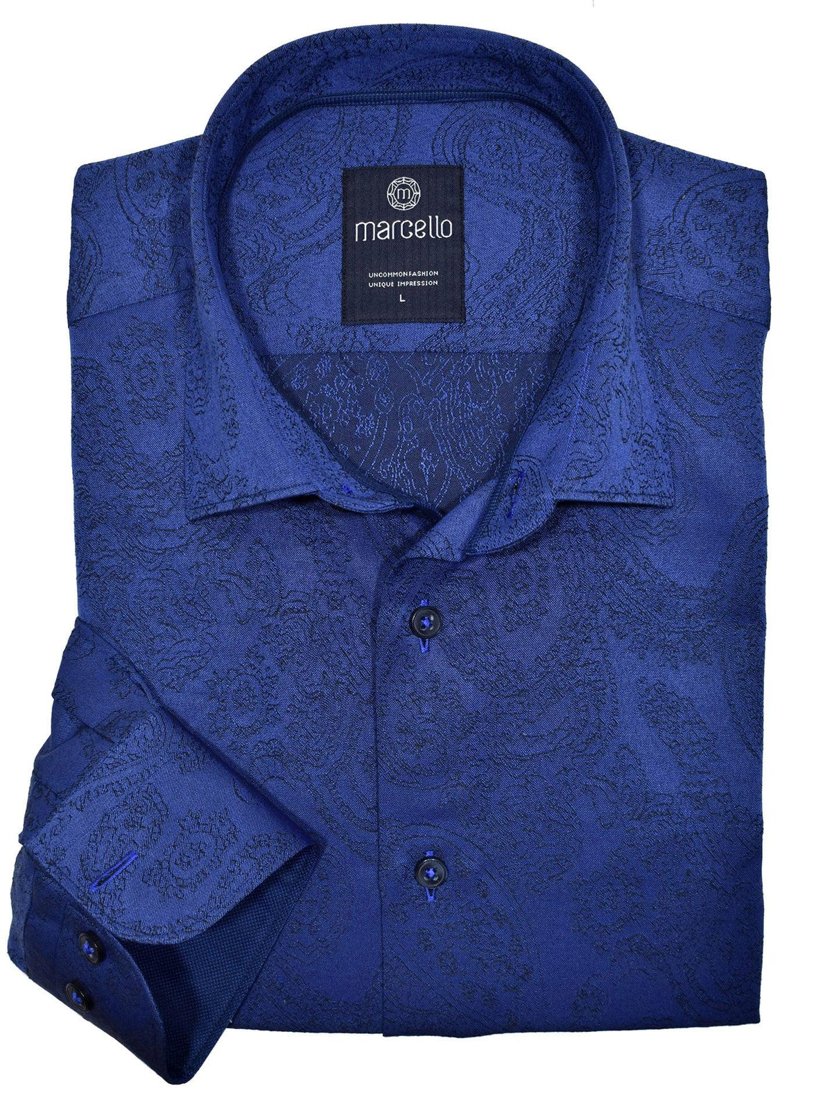 W420 Tonal Navy Paisley Cotton Shirt