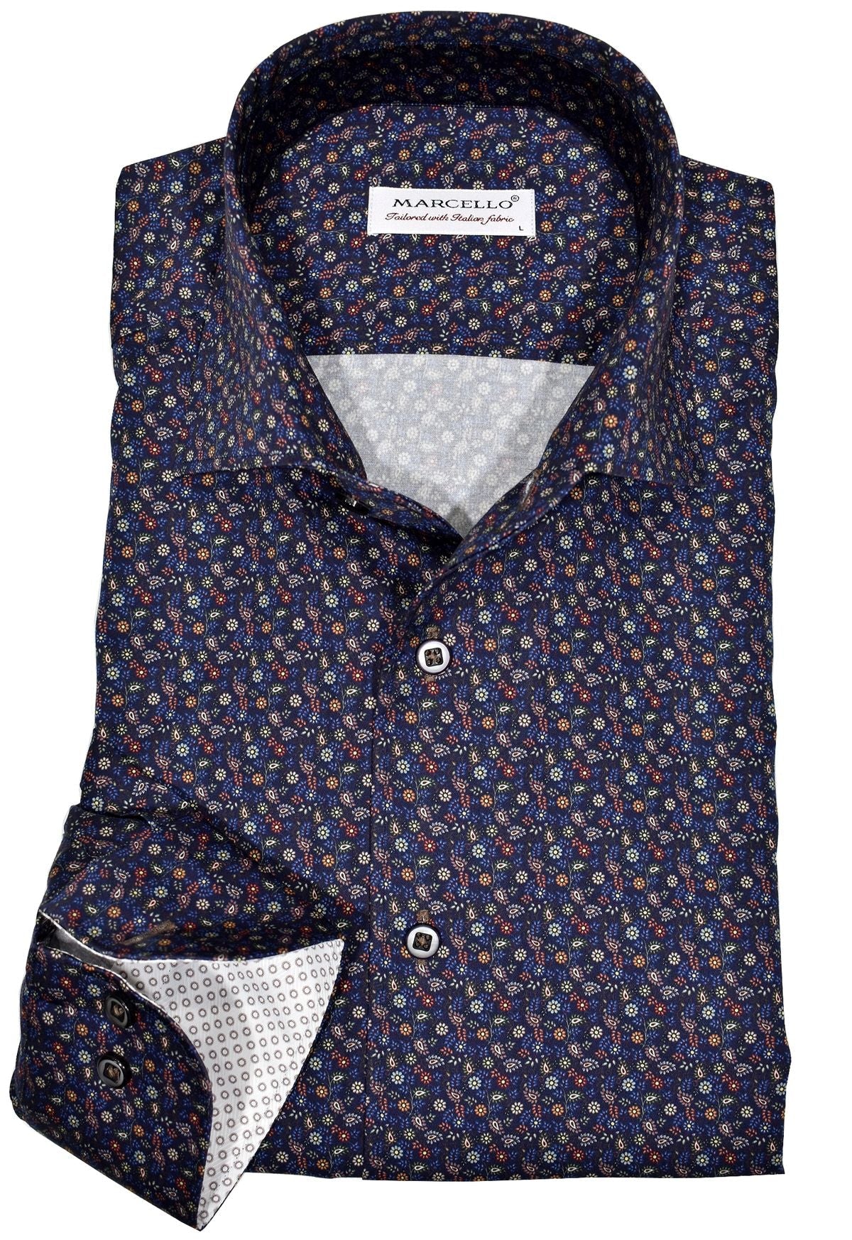 W610R Navy Paisley Roll Collar