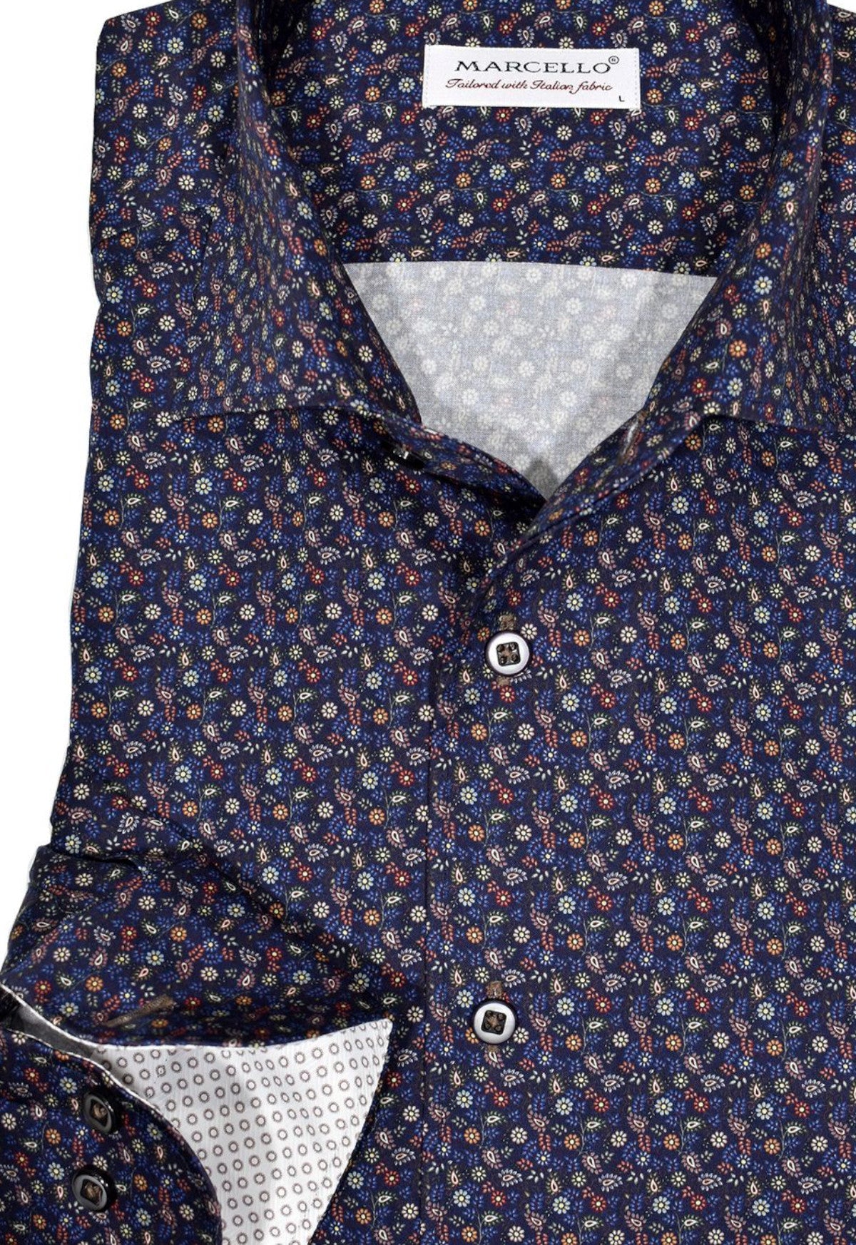 W610R Navy Paisley Roll Collar
