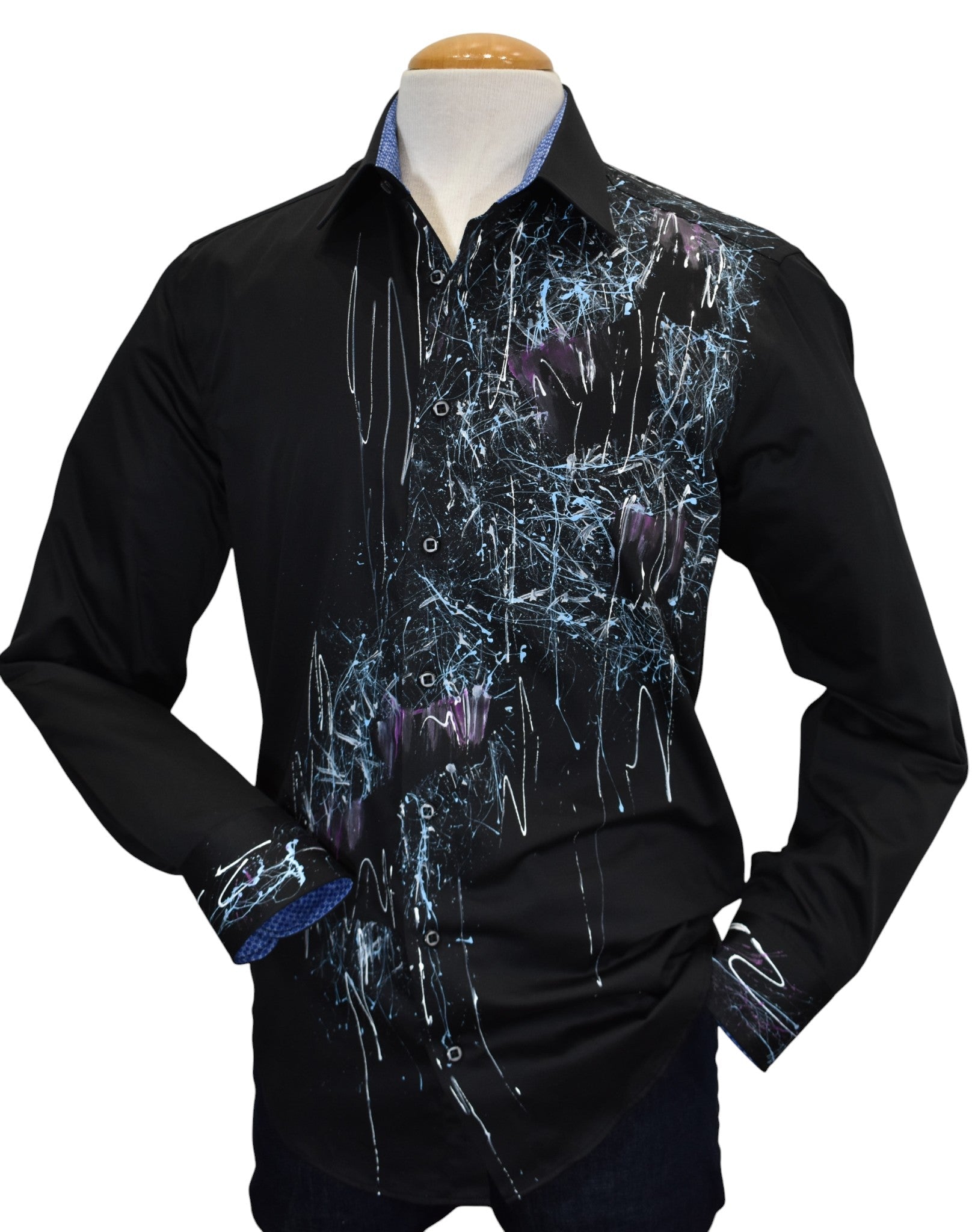 W614P Hand Painted Black Sport Shirt