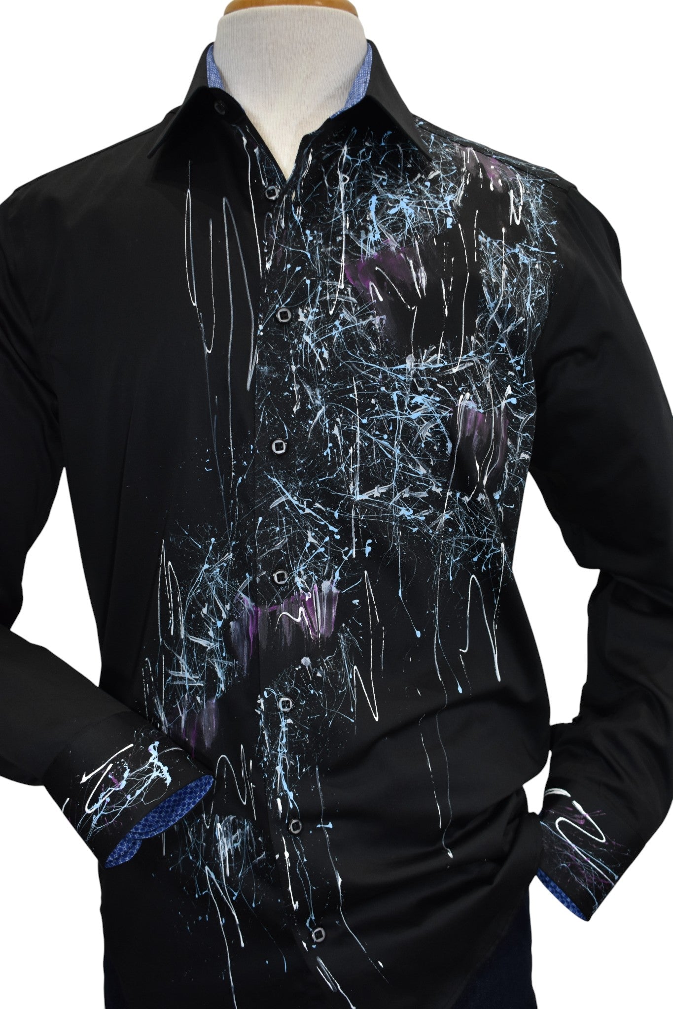 W614P Hand Painted Black Sport Shirt