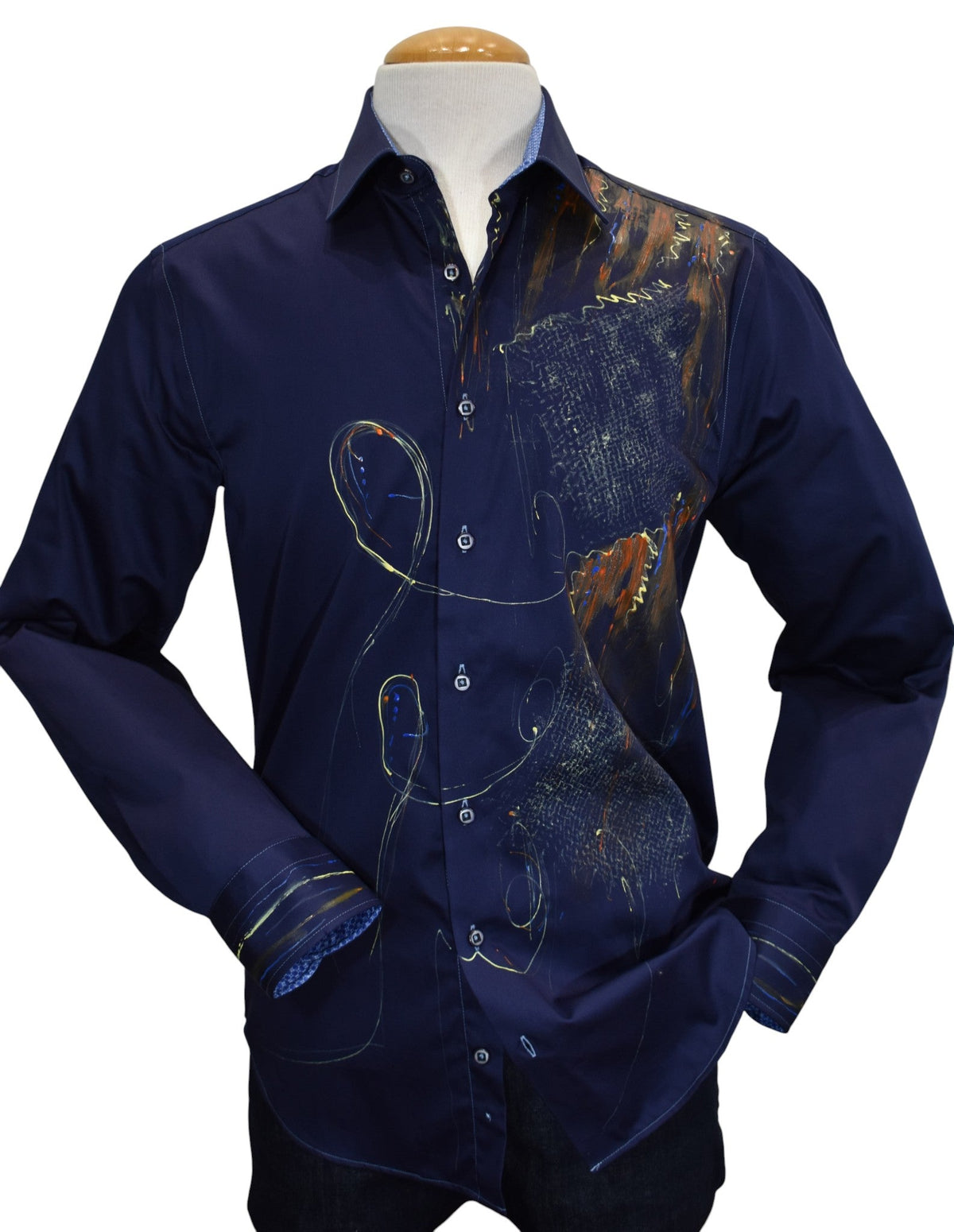 W615P Hand Painted Navy Sport Shirt