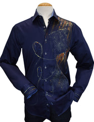 W615P Hand Painted Navy Sport Shirt
