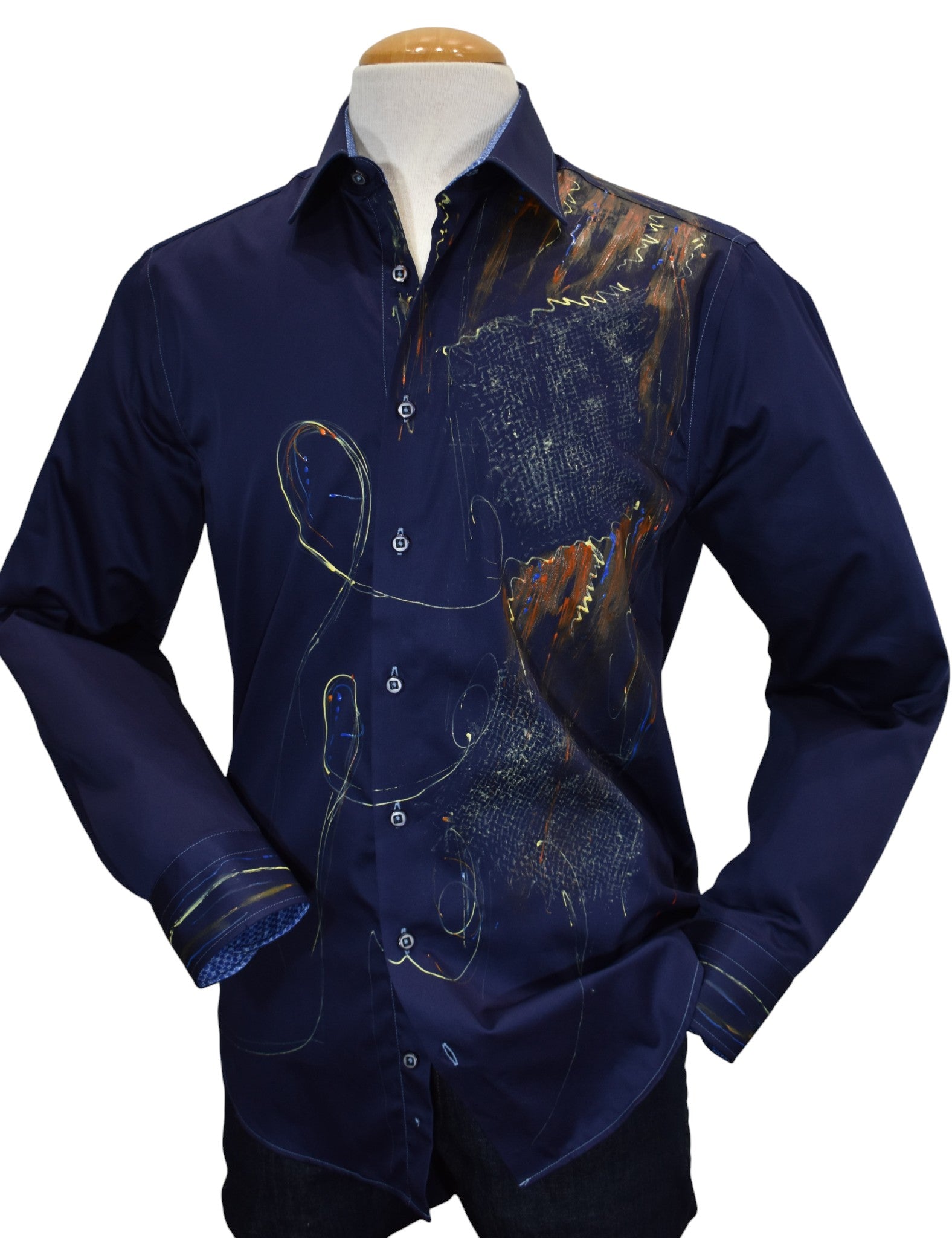 W615P Hand Painted Navy Sport Shirt