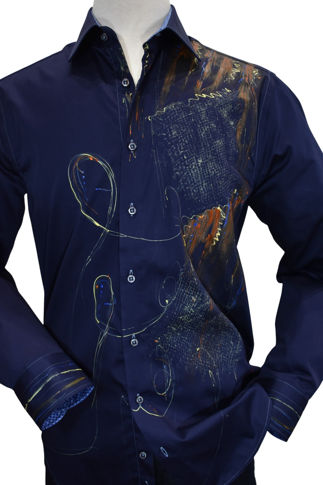 W615P Hand Painted Navy Sport Shirt