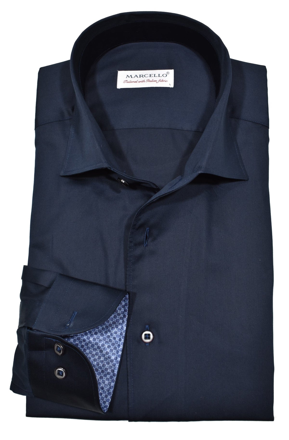 W617R Cotton Sateen Roll Collar Navy