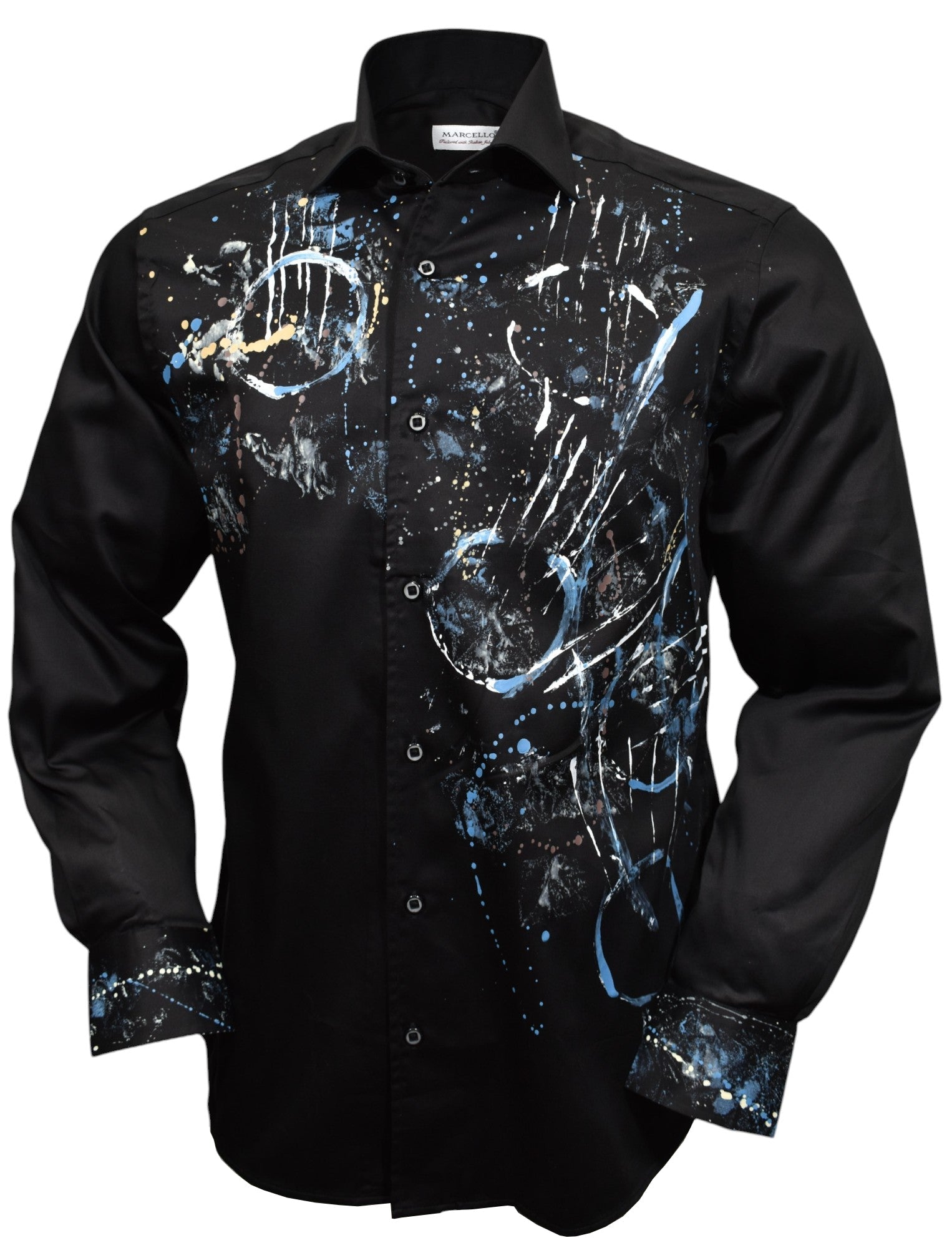 W618P Black Abstract Geometric Hand Painted