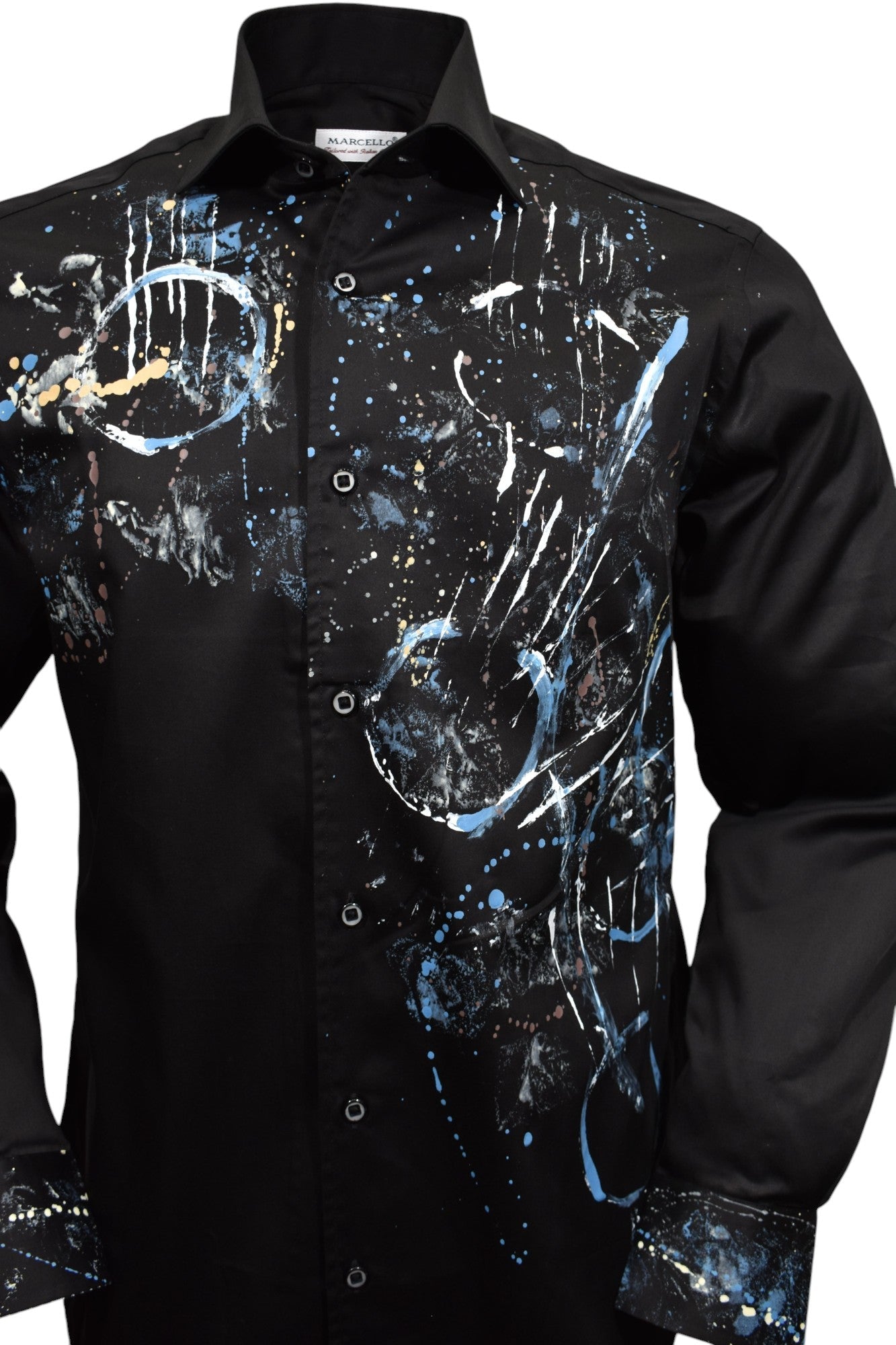 W618P Black Abstract Geometric Hand Painted