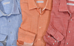 W686S Navy Short Sleeve Classic Solid Linen