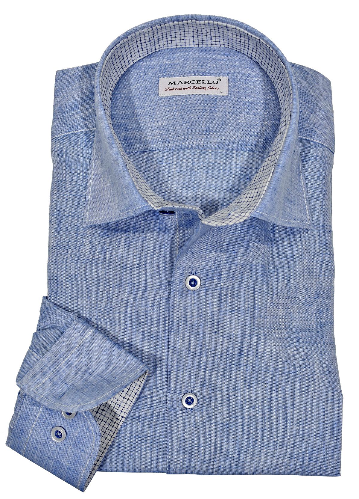 W686S Navy Short Sleeve Classic Solid Linen