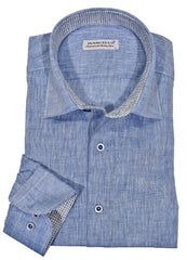 W686S Navy Short Sleeve Classic Solid Linen