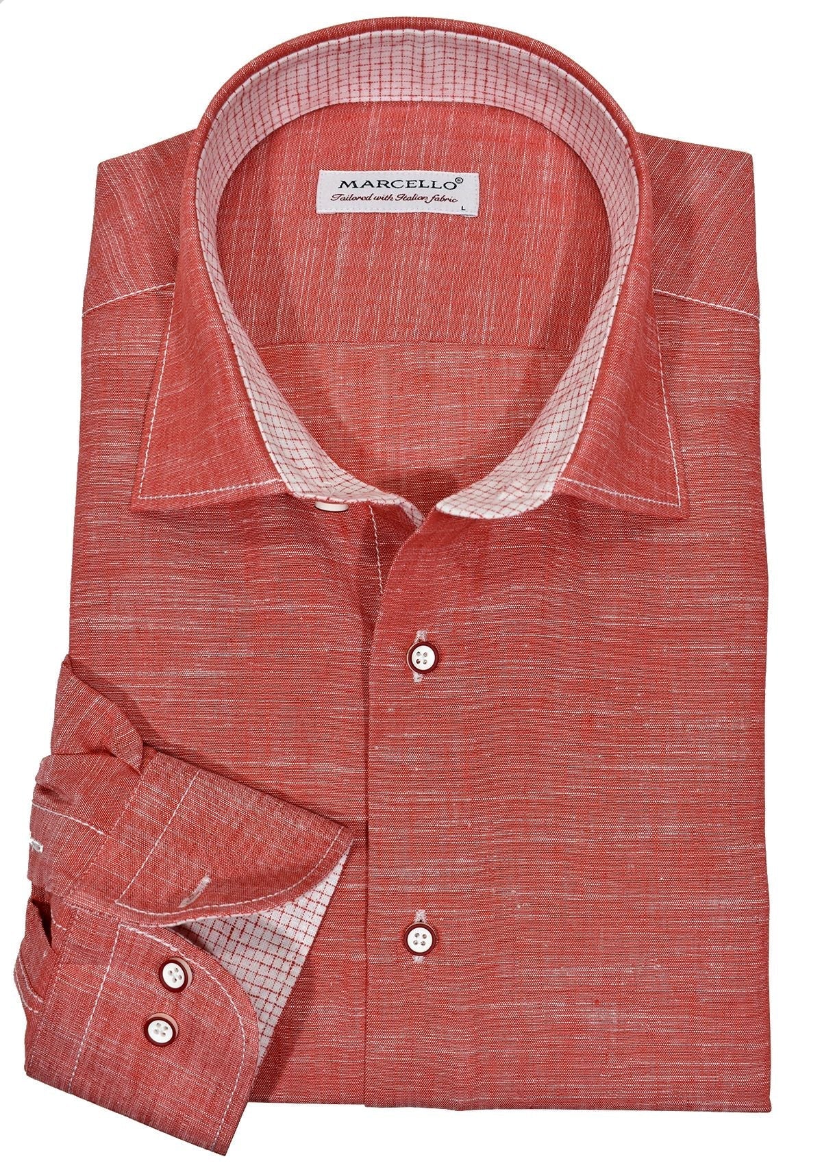 W686S Red Short Sleeve Classic Solid Linen