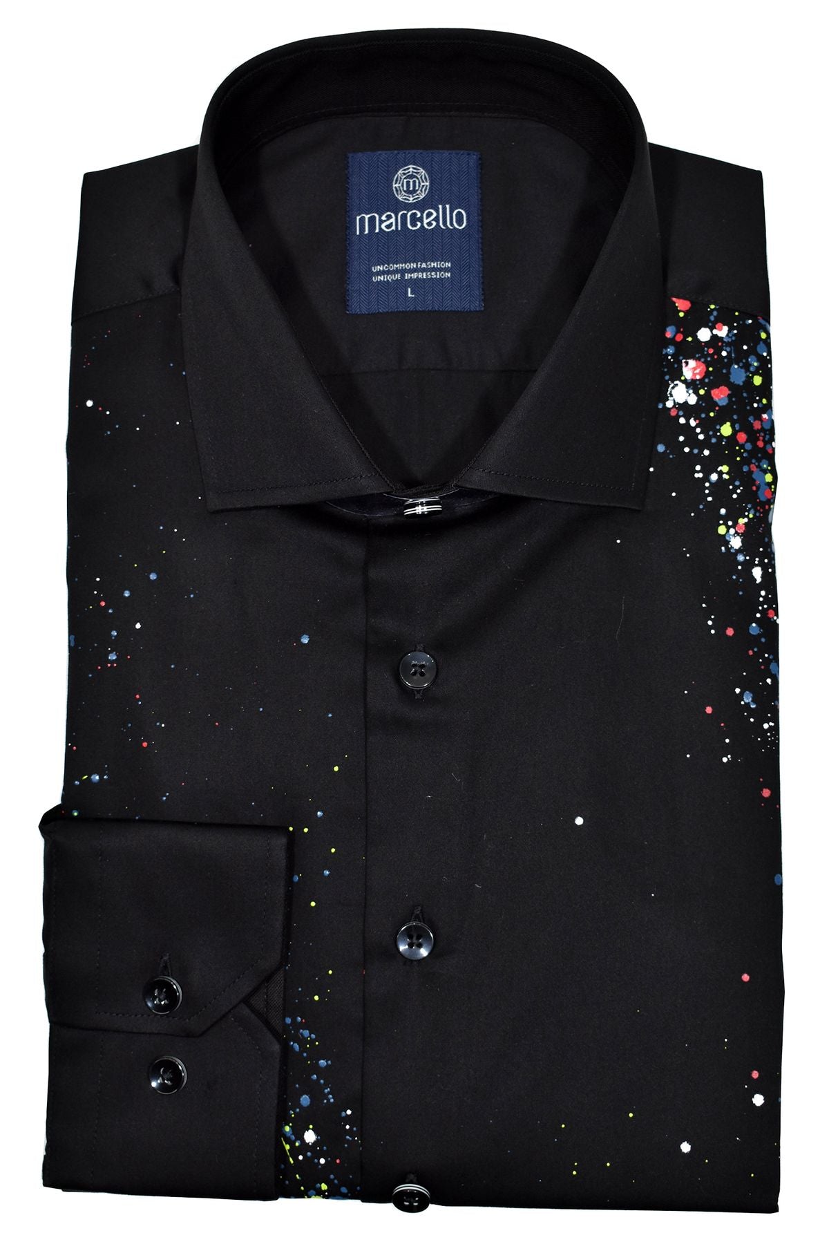 W866P Black Paint Splatter Shirt