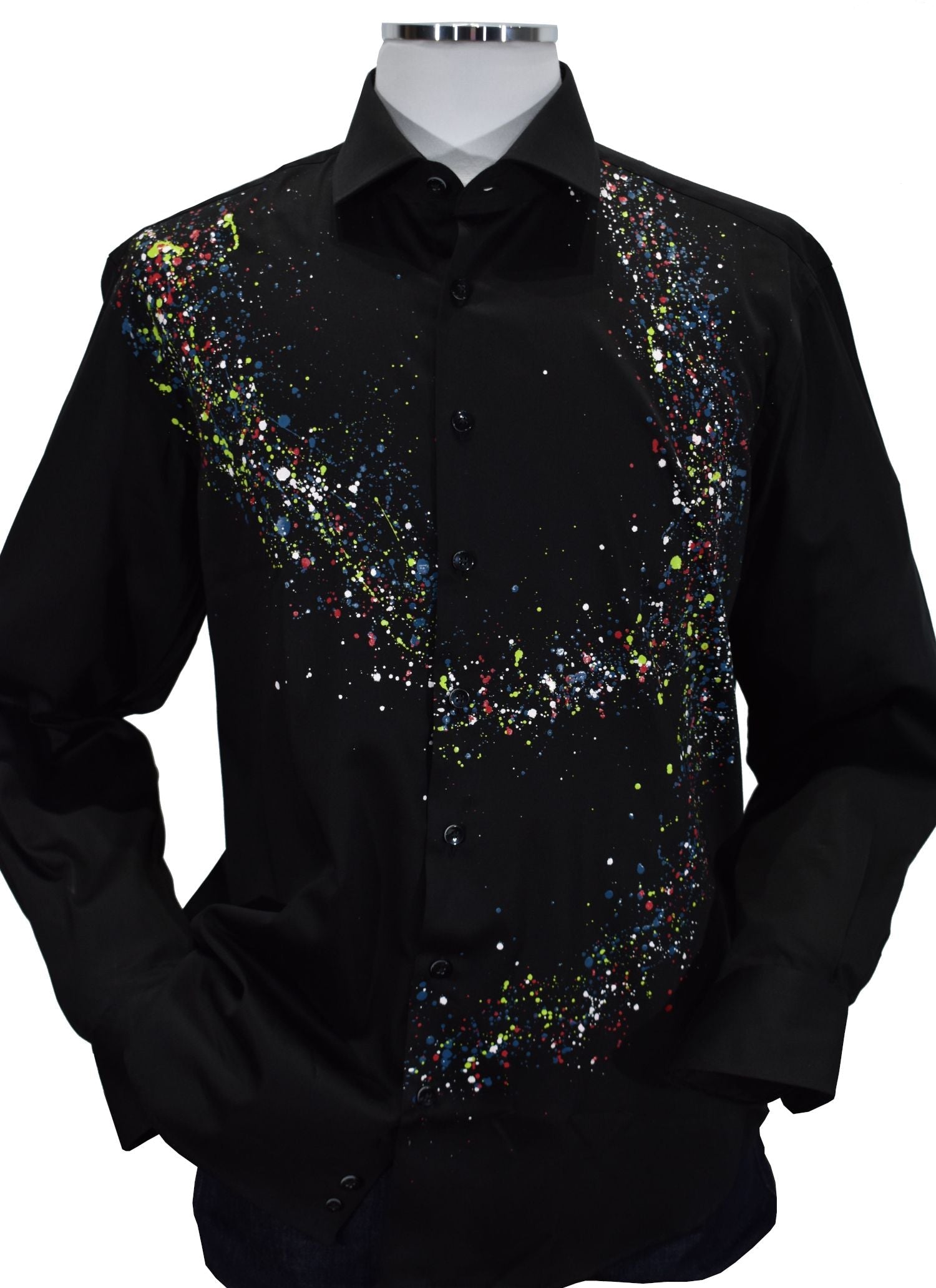 W866P Black Paint Splatter Shirt