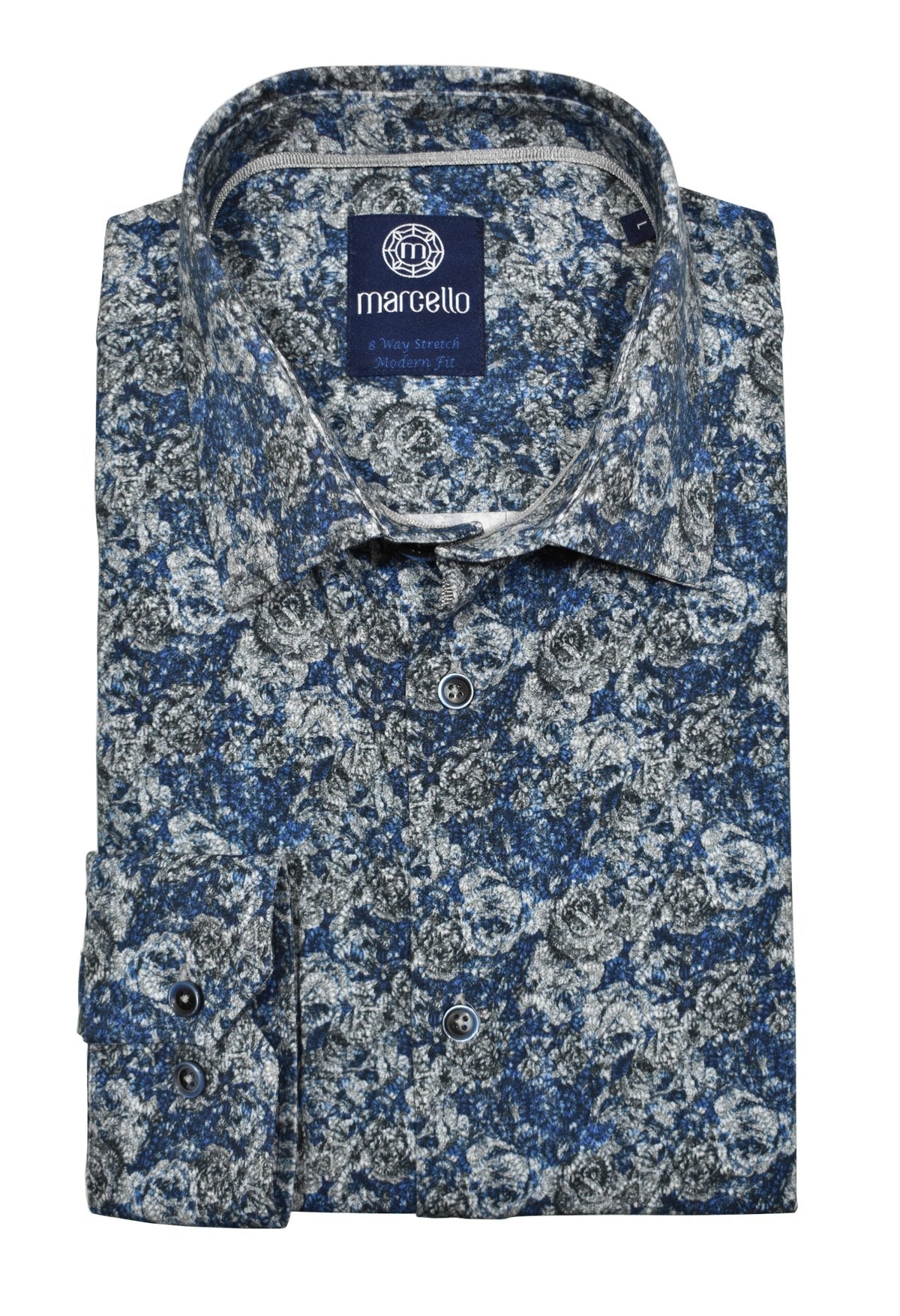 W8910 8 Way Stretch Indigo Abstract