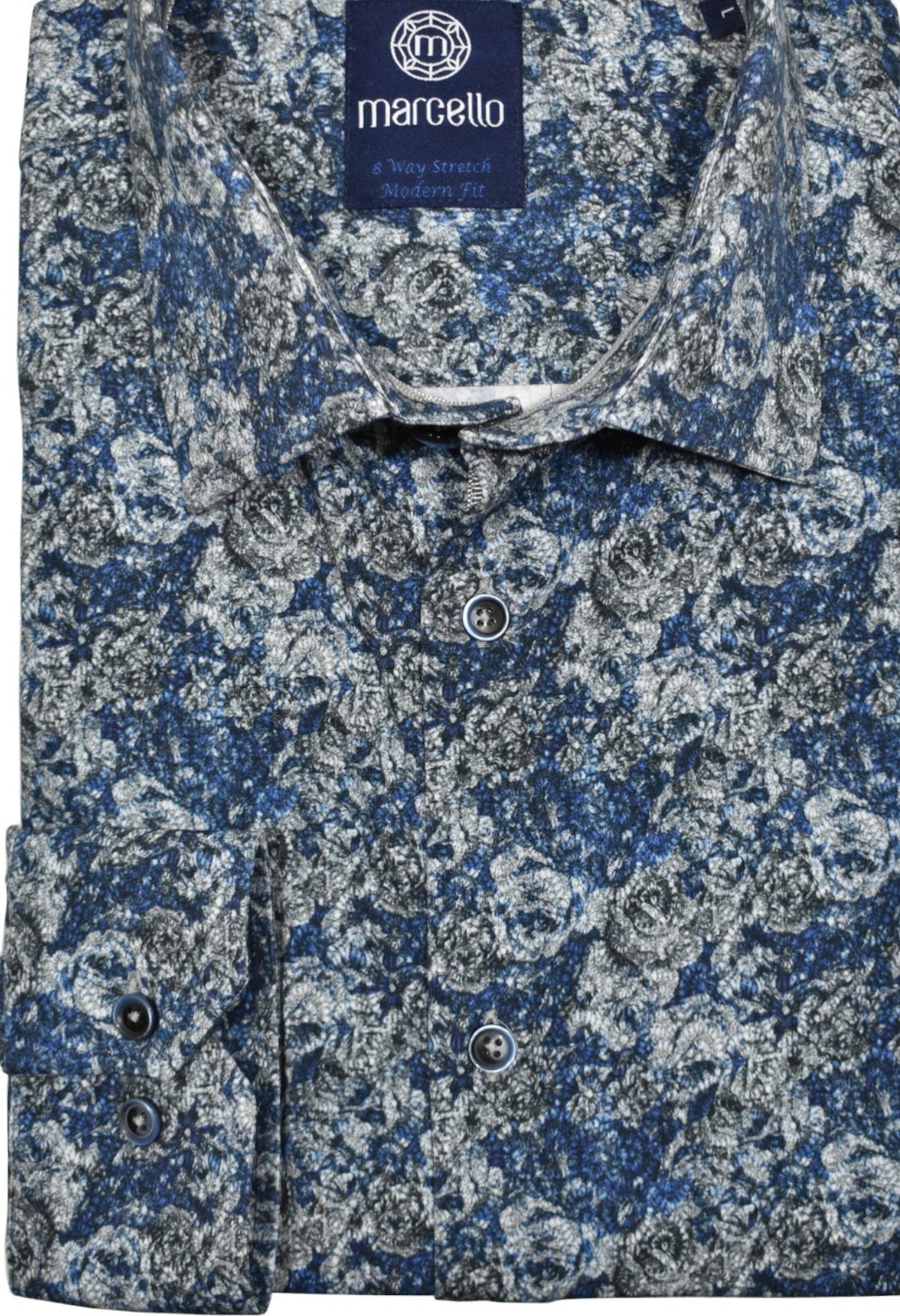 W8910 8 Way Stretch Indigo Abstract