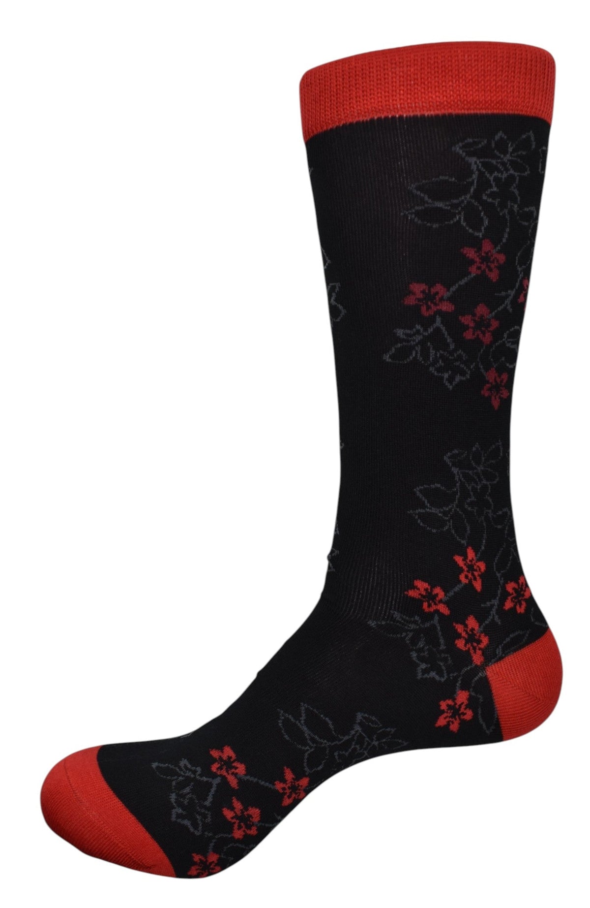 ZJ7237 Marcello Black-Red Flower Sock