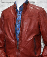 ZM3928 Red Biker Leather Coat
