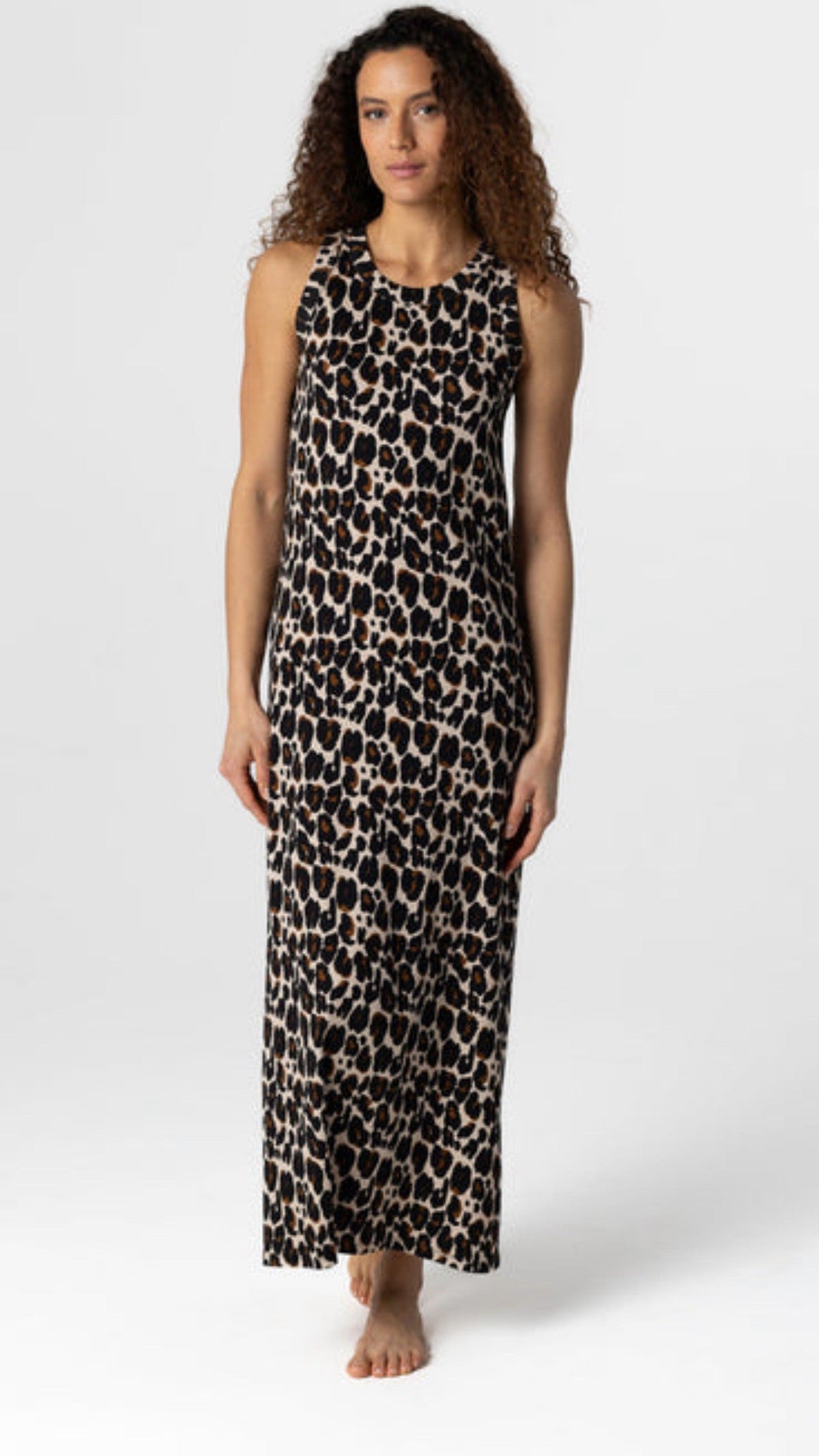 Organic Cotton Stretch Rib Leopard Tank Maxi Dress