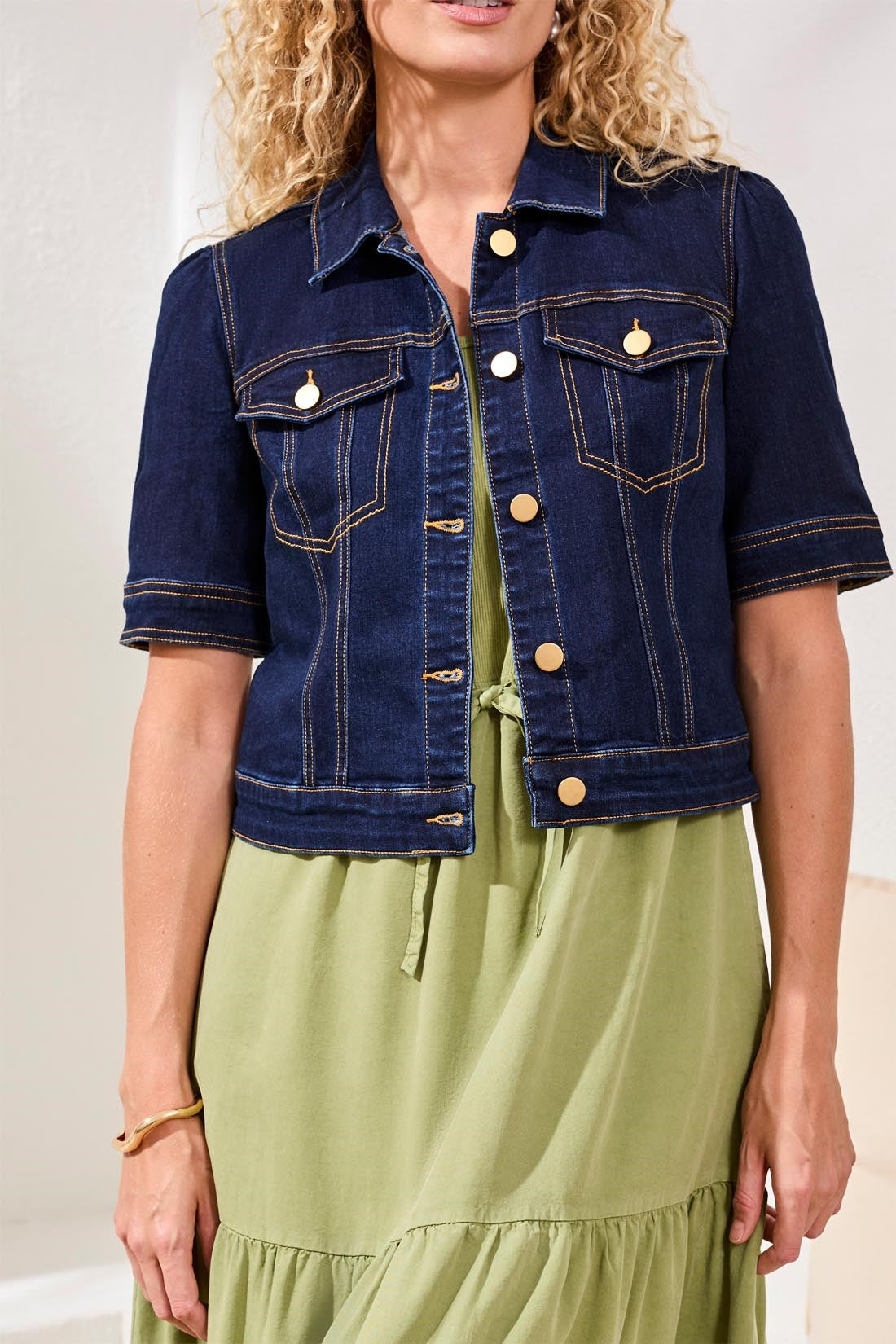 Comfort Stretch Elbow-Sleeve Denim Jacket