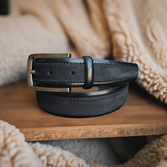 B14 Marcello Men's Suede and Leather Inset Belt in Black