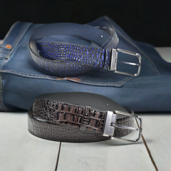 B08 Marcello Men's Stamped Horn Back Croc Leather Belt