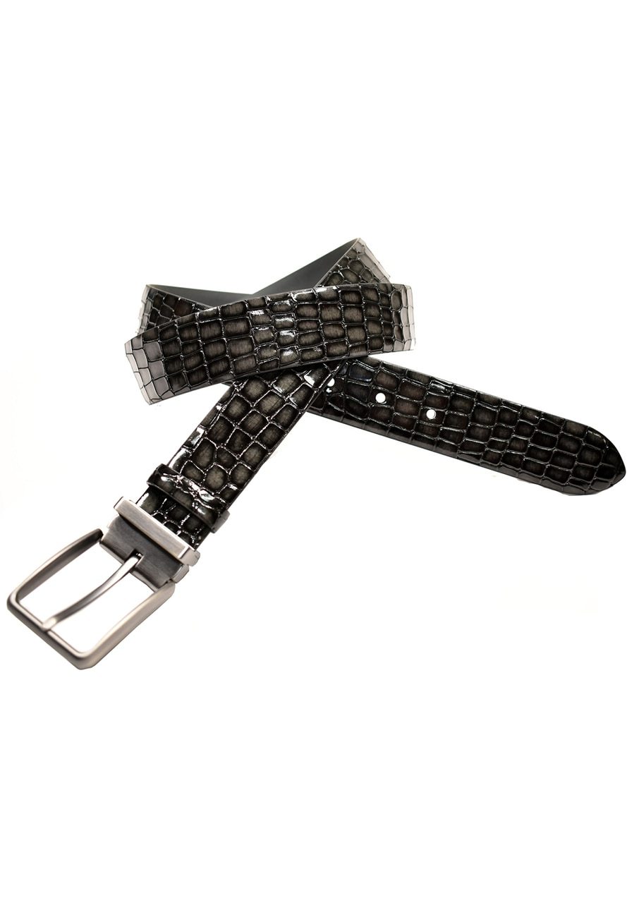B05 Marcello Men's Leather Stamped Classic Croc Belt Slate